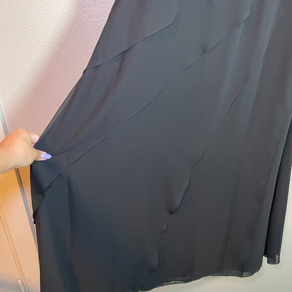 Jade by Jasmine Dress Formal Ruffles Rhinestones Chiffon Sz 14 Whimsygoth Black - Picture 4 of 10